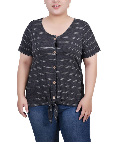 NY Collection Plus Size Short Sleeve Tie Front Top